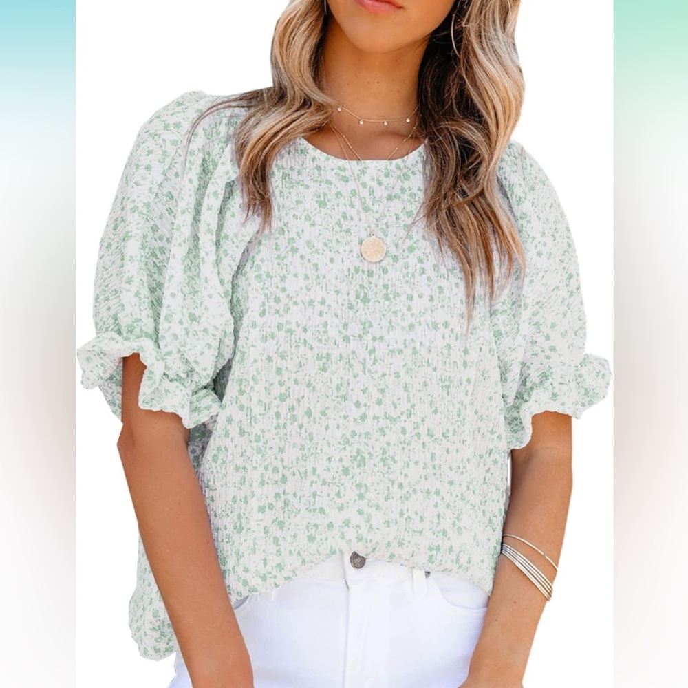 Dokotoo Floral Print Blouse Smocked Puff Sleeve Shirts